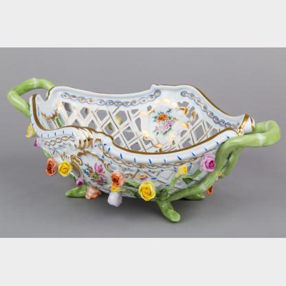 Herend Bouquet de Saxe Large Reticulated Basket #7483/VBO