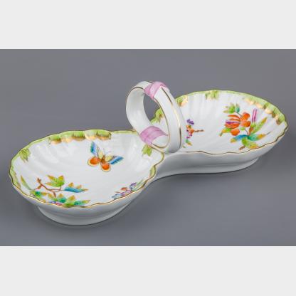 Herend Queen Victoria Double Shell Shaped Dish Centerpiece