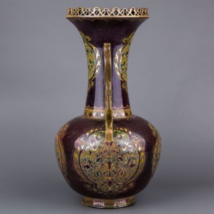 Antique Monumental Zsolnay Vase with Reticulated Rim and Handles from 1885