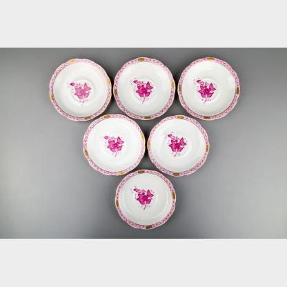 Herend Chinese Bouquet Raspberry Tea Set for Six People, 15 Pieces
