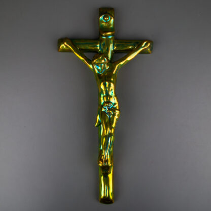 Zsolnay Pecs Hungarian Green Eosin Pattern Crucifix