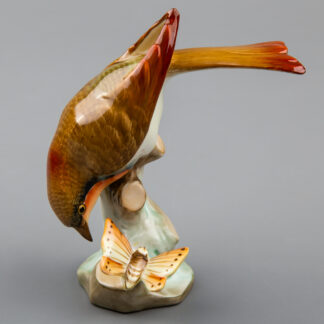 Herend Brown Bird on a Branch with Butterfly Figurine #5162